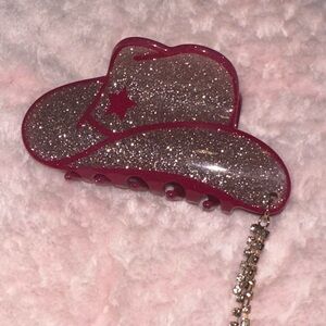 FREE WITH ANY PURCHASE! Glittery Cowboy Hat Hair Clip with Chain